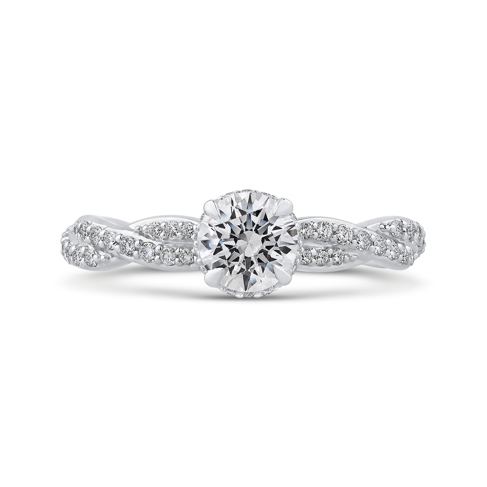 Round Diamond Floral Engagement Ring with Crossover Shank Promezza PR0192ECQ-44W-.75