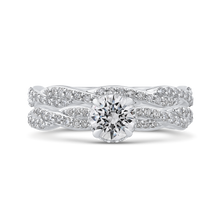 Load image into Gallery viewer, Round Diamond Floral Engagement Ring with Crossover Shank Promezza PR0192ECQ-44W-.75
