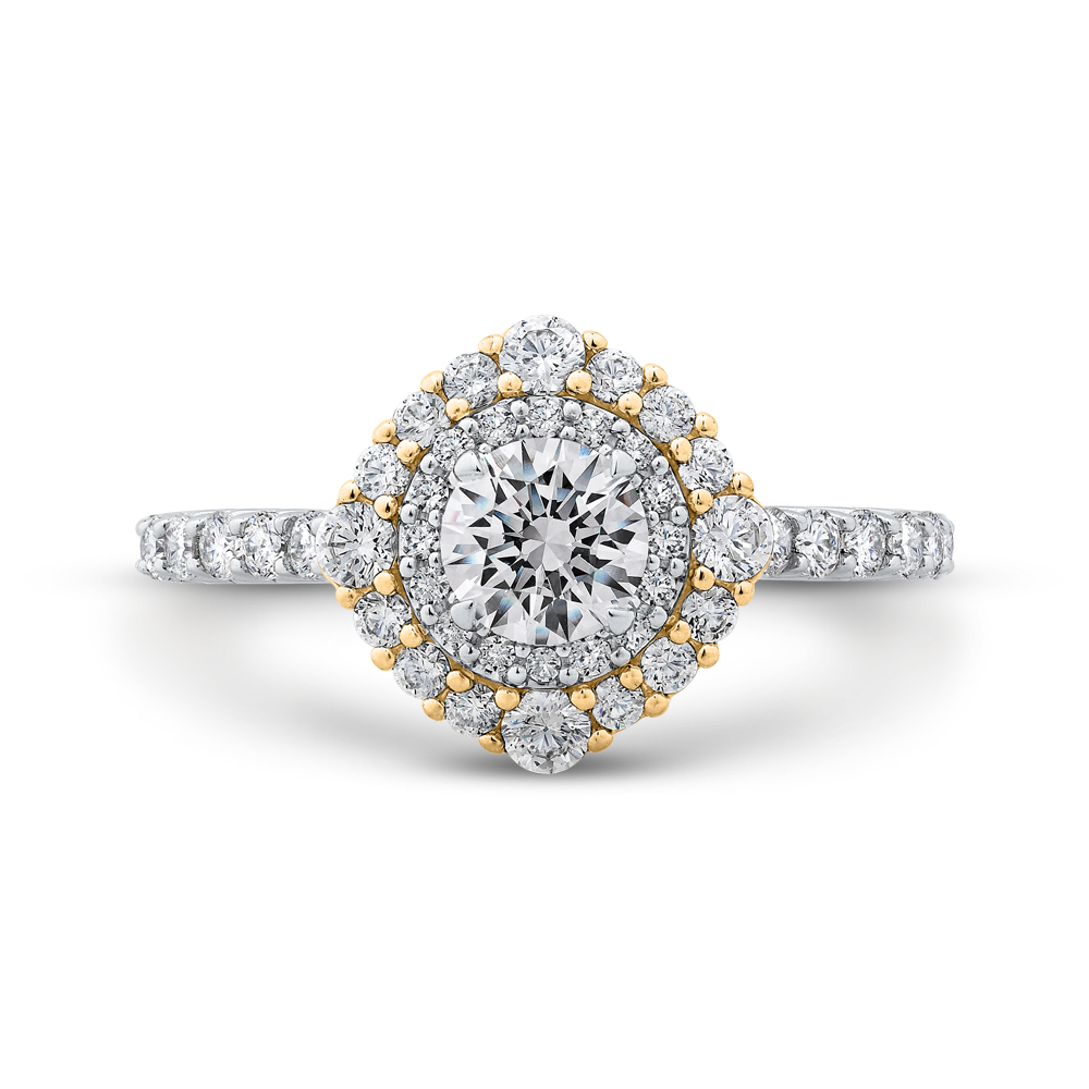 Double Halo Engagement Ring with Two Tone Gold Promezza PR0193ECH-44WY-.50