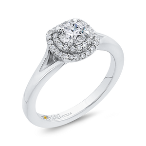 Plain Split Shank Round Diamond Double Halo Engagement Ring Promezza PR0211EC-44W-.50