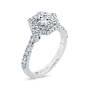 Hexagon Shape Double Halo Engagement Ring Promezza PR0229ECH-44W-.50
