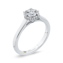 Load image into Gallery viewer, Hexagon Shape Halo Plain Shank Engagement Ring with Round Diamond Promezza PR0230EC-44W-.50

