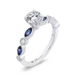 Pear Sapphire Engagement Ring with Round Diamond in Center Promezza PR0232ECH-S44W-.75