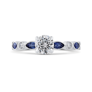 Pear Sapphire Engagement Ring with Round Diamond in Center Promezza PR0232ECH-S44W-.75