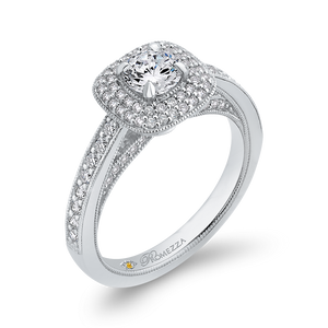 Cathedral Style Double Halo Engagement Ring with Round Diamond Promezza PR0255ECH-44W-.50