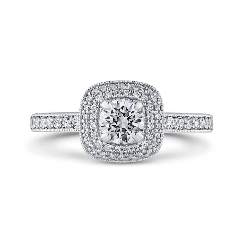 Cathedral Style Double Halo Engagement Ring with Round Diamond Promezza PR0255ECH-44W-.50