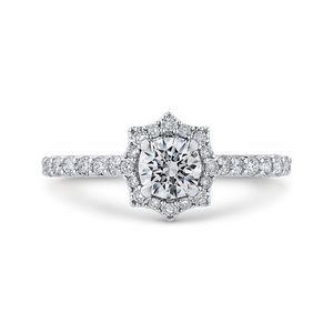 Floral Engagement Ring With Halo Diamond Promezza PR0261ECH-44W-.50