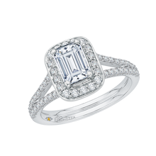 Load image into Gallery viewer, Split Shank Emerald Diamond Halo Engagement Ring Promezza PRE0016EC-02W
