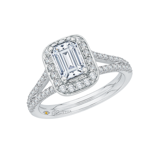 Split Shank Emerald Diamond Halo Engagement Ring Promezza PRE0016EC-02W