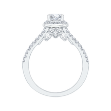 Load image into Gallery viewer, Split Shank Emerald Diamond Halo Engagement Ring Promezza PRE0016EC-02W
