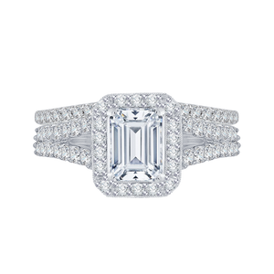 Split Shank Emerald Diamond Halo Engagement Ring Promezza PRE0016EC-02W