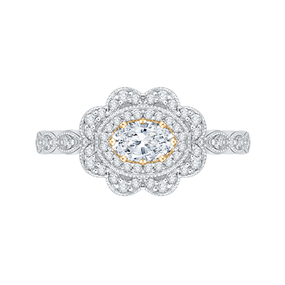 Floral Halo Oval Diamond Engagement Ring Promezza PRO0107ECH-44WY-.50
