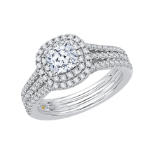 Load image into Gallery viewer, Split Shank Double Halo Cushion Diamond Engagement Ring Promezza PRU0060EC-02W
