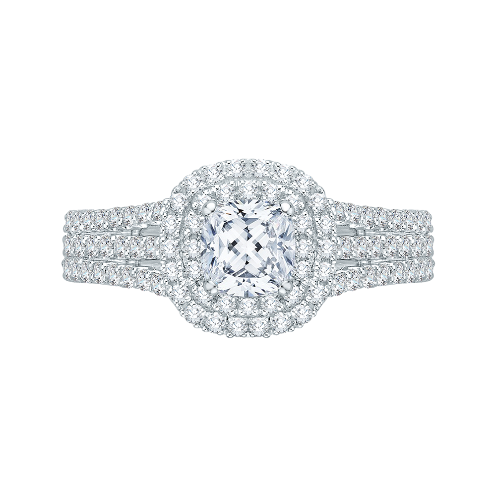 Split Shank Double Halo Cushion Diamond Engagement Ring Promezza PRU0060EC-02W