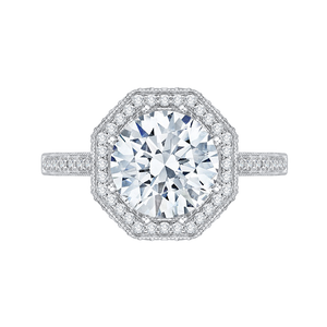 Octagon Shape Halo Engagement Ring with Round Cut Diamond Carizza Boutique QR0047K-40W
