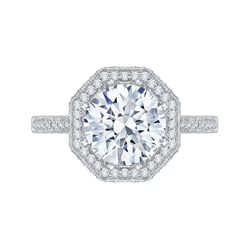 Octagon Shape Halo Engagement Ring with Round Cut Diamond Carizza Boutique QR0047K-40W