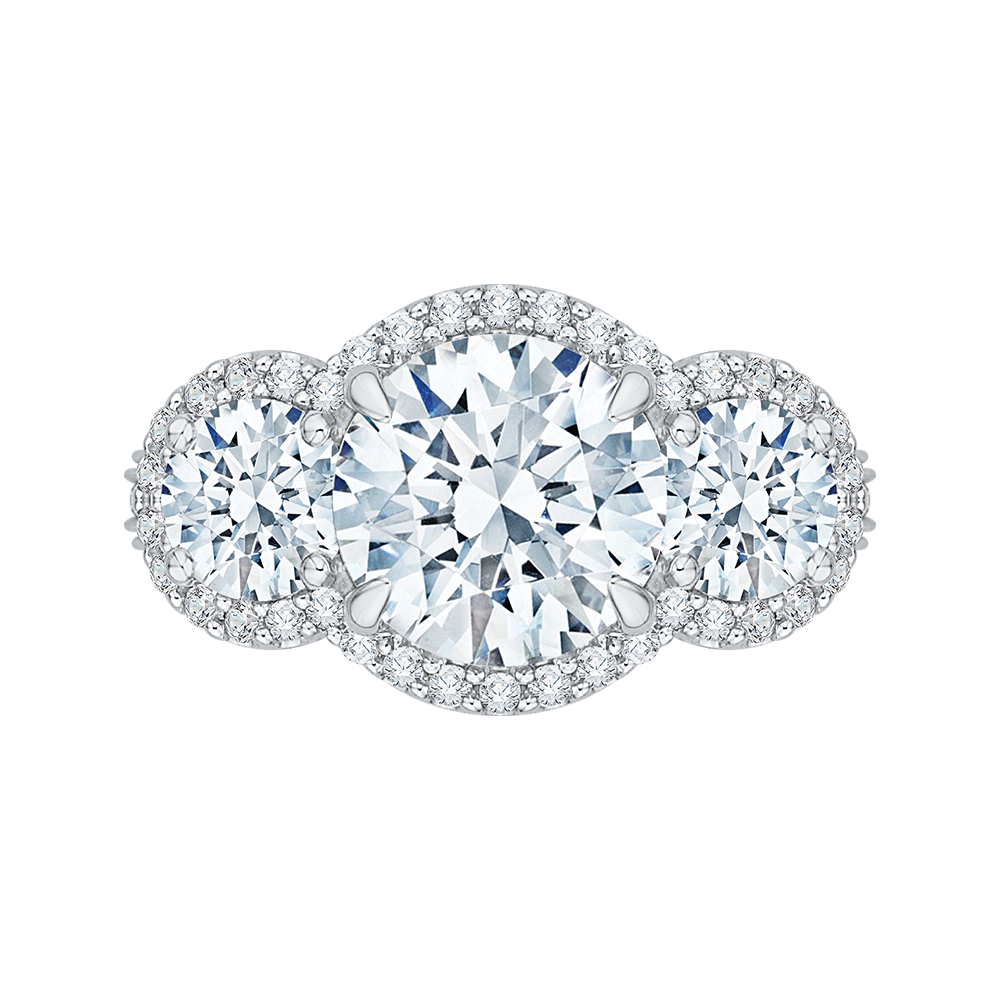 Three-Stone Halo Engagement Ring Carizza Boutique QR0060K-40W-3.00