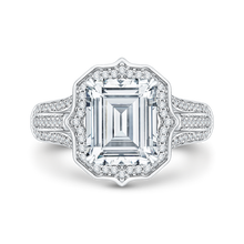 Load image into Gallery viewer, Three Row Engagement Ring with Emerald Cut Diamond Halo Carizza Boutique QRE0051K-40W-3.00
