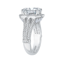 Load image into Gallery viewer, Three Row Engagement Ring with Emerald Cut Diamond Halo Carizza Boutique QRE0051K-40W-3.00
