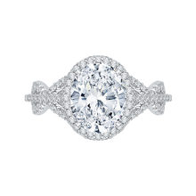Load image into Gallery viewer, Carizza Criss-Cross Shank Oval Diamond Halo Engagement Ring QRO0013K-40W
