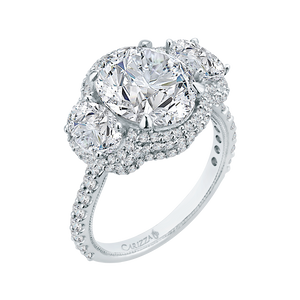 Three-Stone Halo Engagement Ring Carizza Boutique QRO0042K-40W