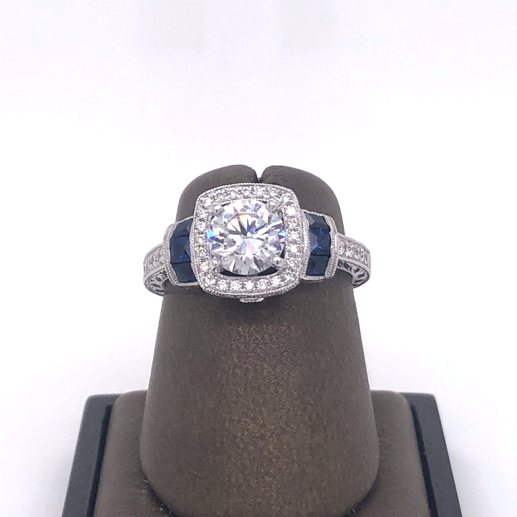 18Kt Gold Semi Mount 0.28 Carat Weight Diamonds and 0.55 Sapphire Ring