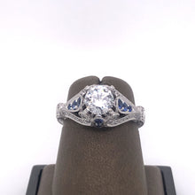 Load image into Gallery viewer, 18Kt Gold Semi Mount 0.27 Carat Weight Diamond Ring 0.25 Carat Sapphire on side
