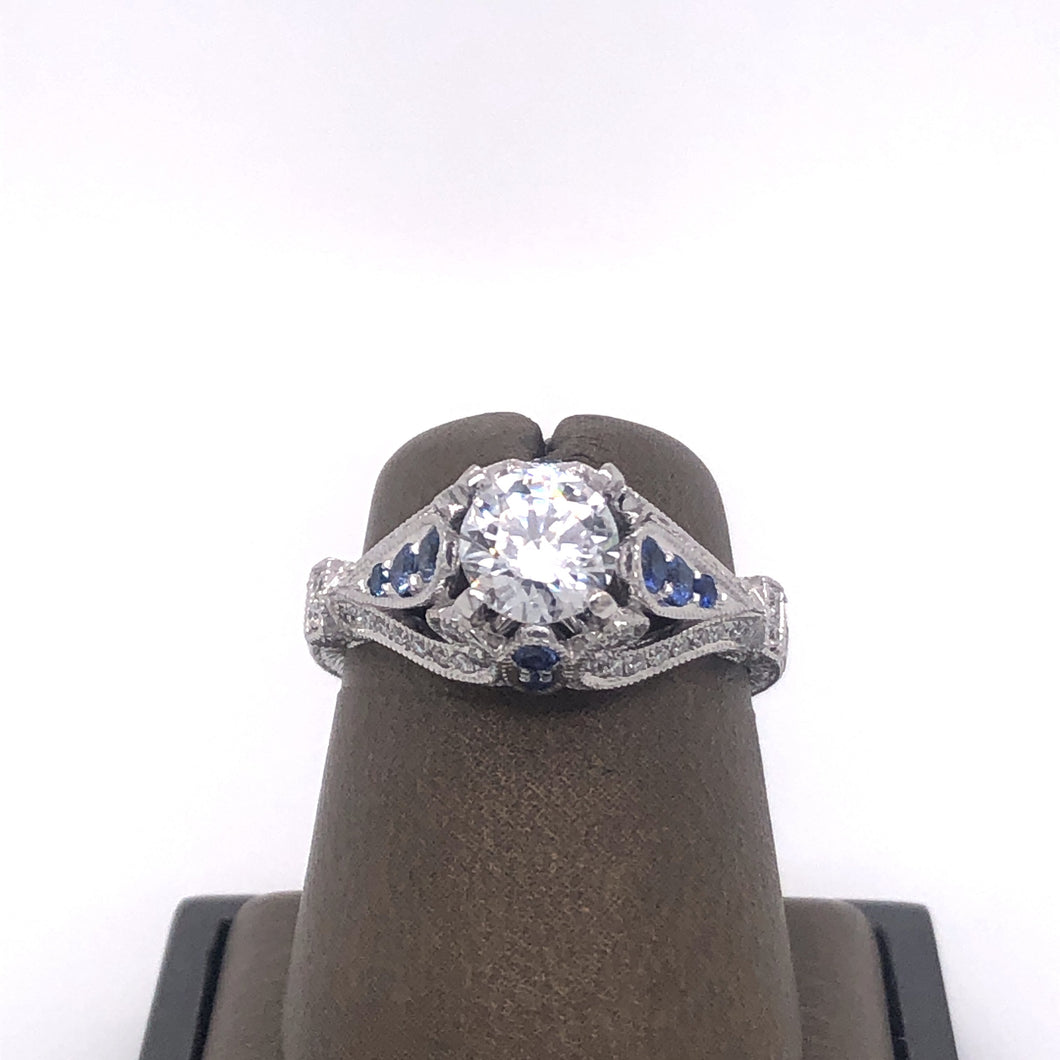 18Kt Gold Semi Mount 0.27 Carat Weight Diamond Ring 0.25 Carat Sapphire on side