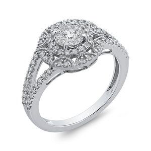 Round White Diamond Double Halo Fashion Ring Luminous RF1036T-42W