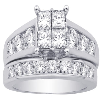 10kt White Gold 1.00 Carat Diamond Endless Luster Princess Bridal Set