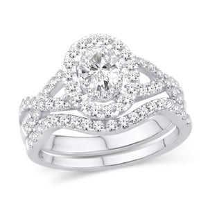 14kt White Gold 1.00 Carat Weight Certified Oval Shadow Bridal Ring
