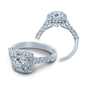 erragio Classic V-903-CU7 - 14k White Gold Cushion Halo Diamond Engagement Ring