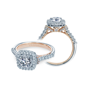Renaissance Collection Cushion Halo Design Round Prong Set Diamond Engagement Ring V-908-CU7-2T