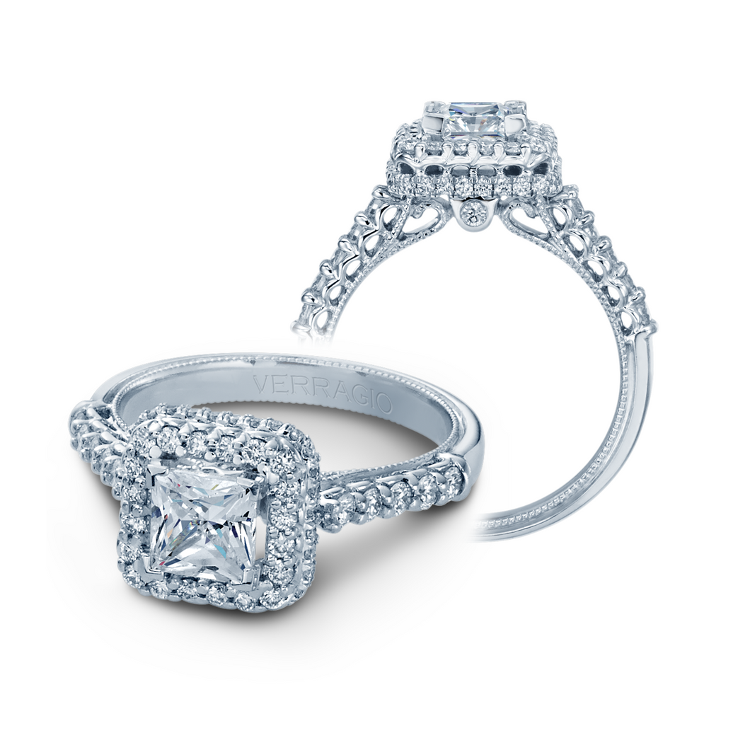 Verragio Diamond Halo Cushion Cut Style Semi Mount Engagement Ring In 14K White Gold - V-926-P5.5