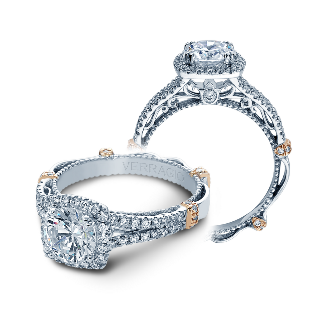 14k White Gold Verragio Parisian DL-107CU Pave Cushion Halo Diamond Engagement Ring